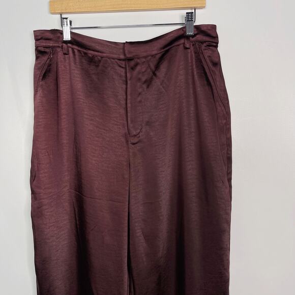 Good American 12 / 31 Malbec Red Washed Satin High Rise Straight Pants Trousers - Picture 3 of 11